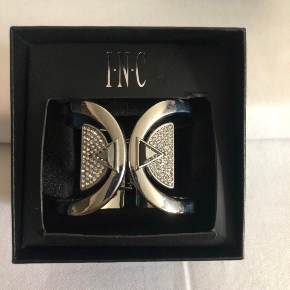 INC Silver Pave Geo Hinge Bracelet NIB FLAW